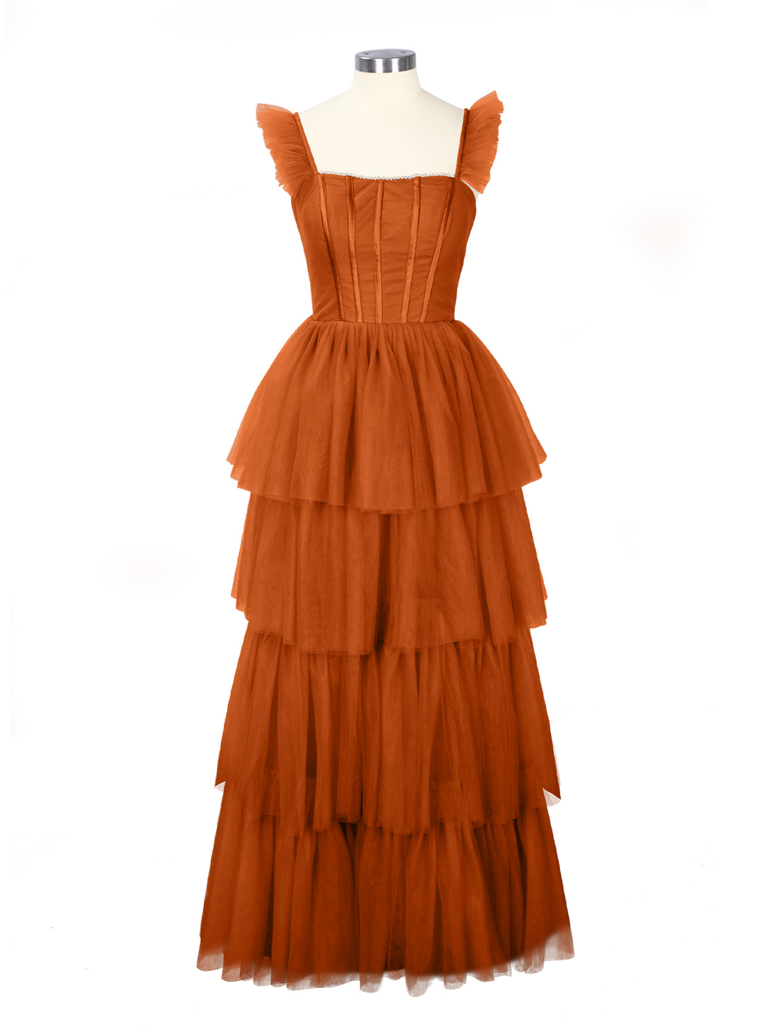 Ruffled Strap Tiered Tulle Bridesmaid Dress 