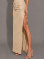 Velvet Sequin Prom Dress with High Slit