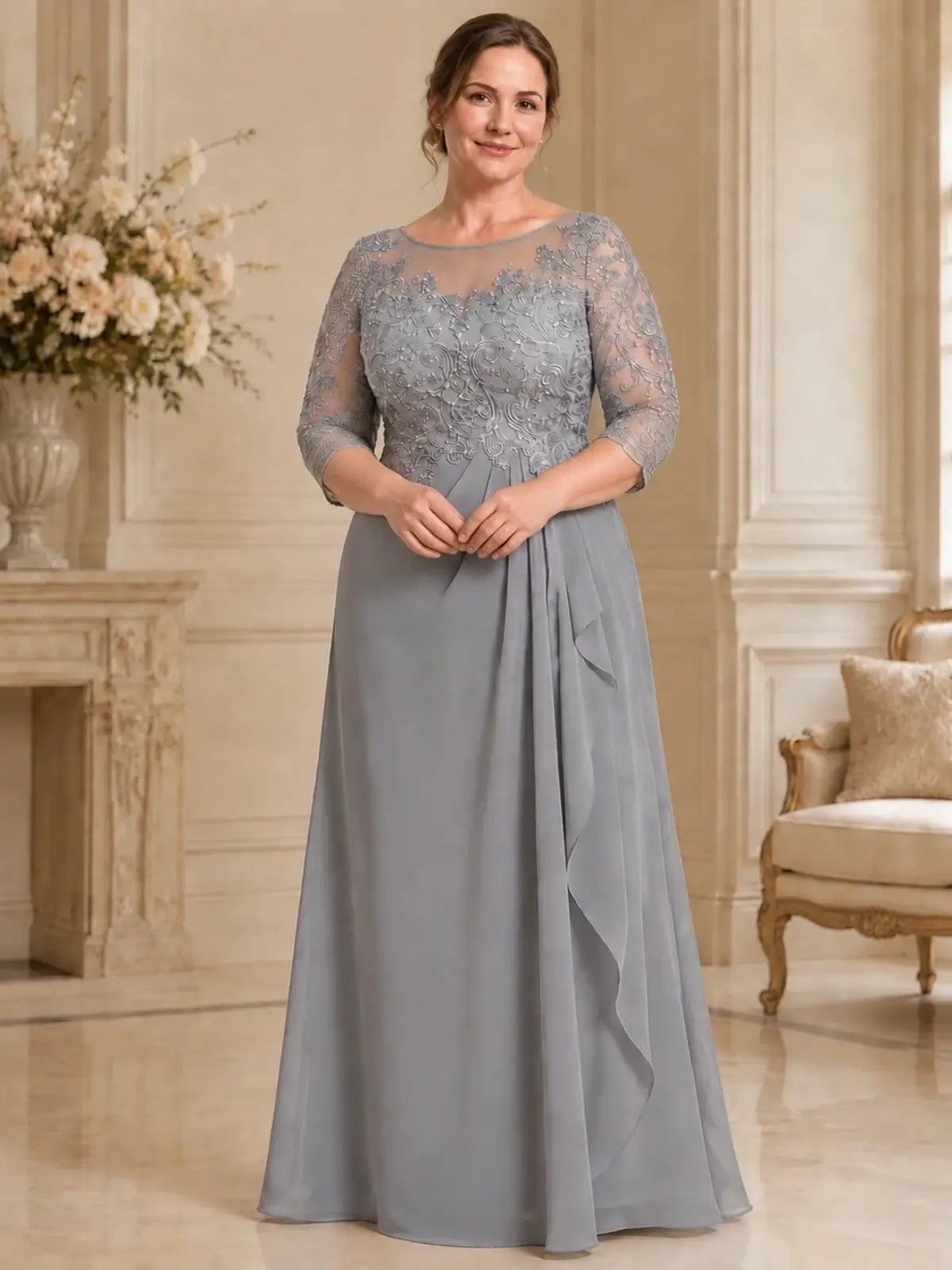 A-line Appliqued Mother of the Bride Dress