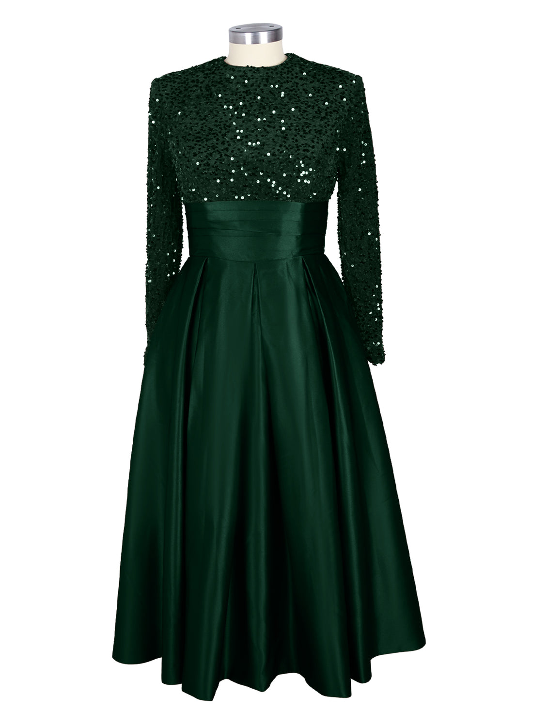 Sequined Boat Long Sleeves Dress 