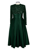 Sequined Boat Long Sleeves Dress 