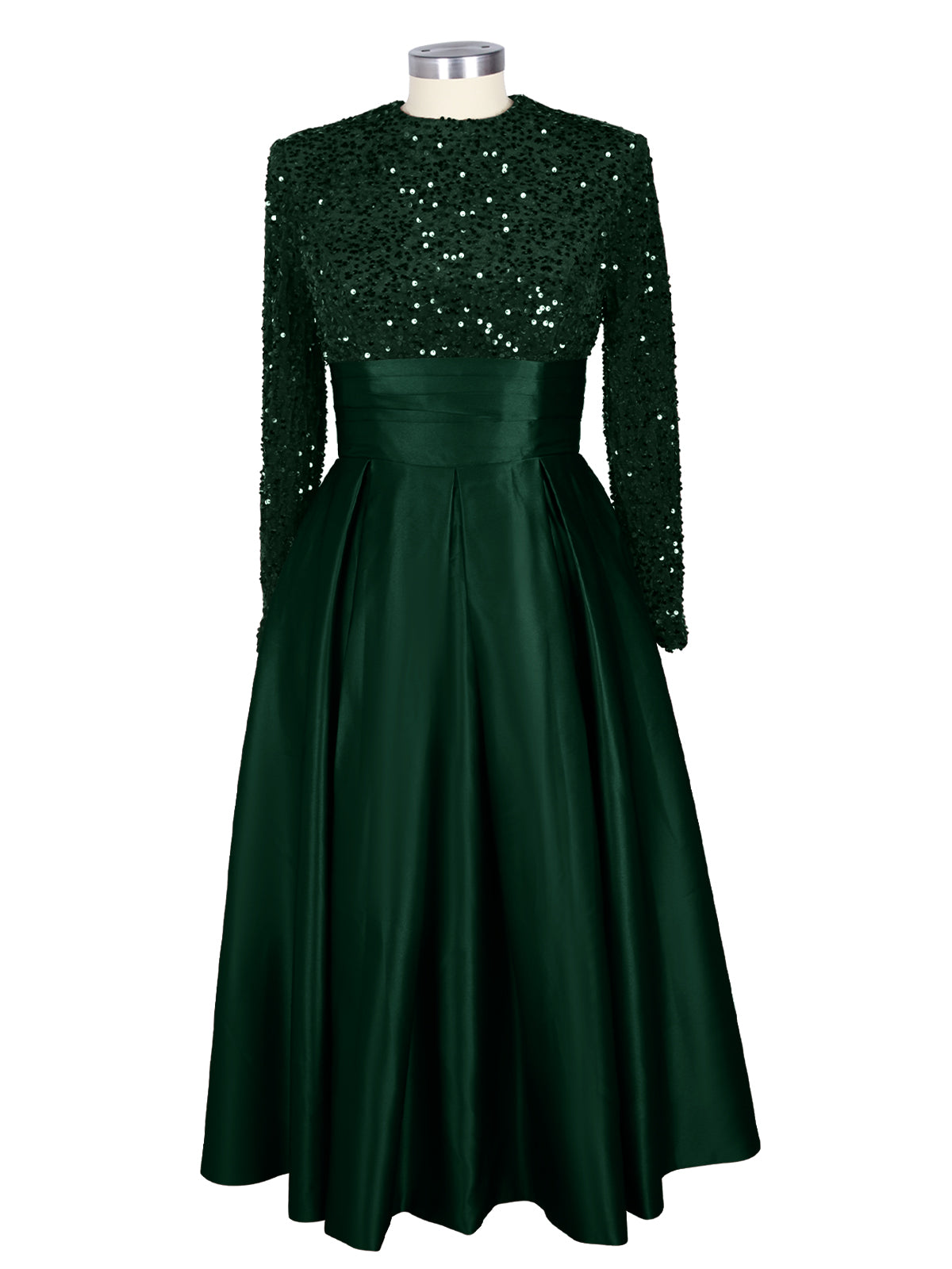 Sequined Boat Long Sleeves Dress 