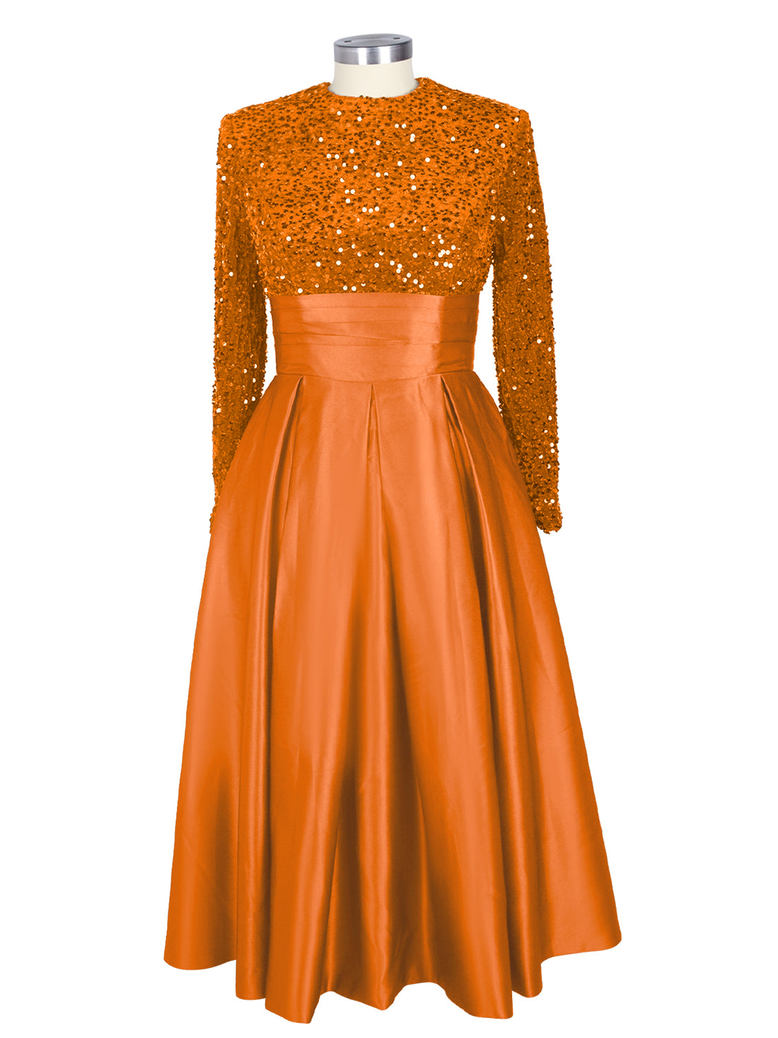 Sequined Boat Long Sleeves Dress 