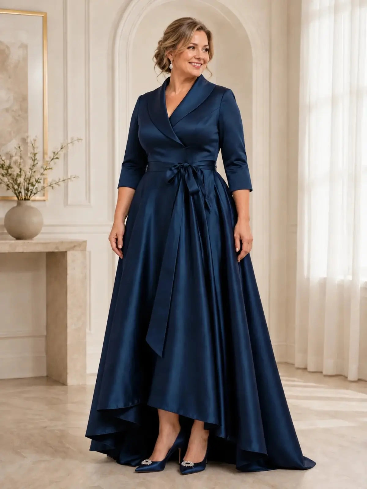 Surplice Neck Mother of the Bride Dress with Sash