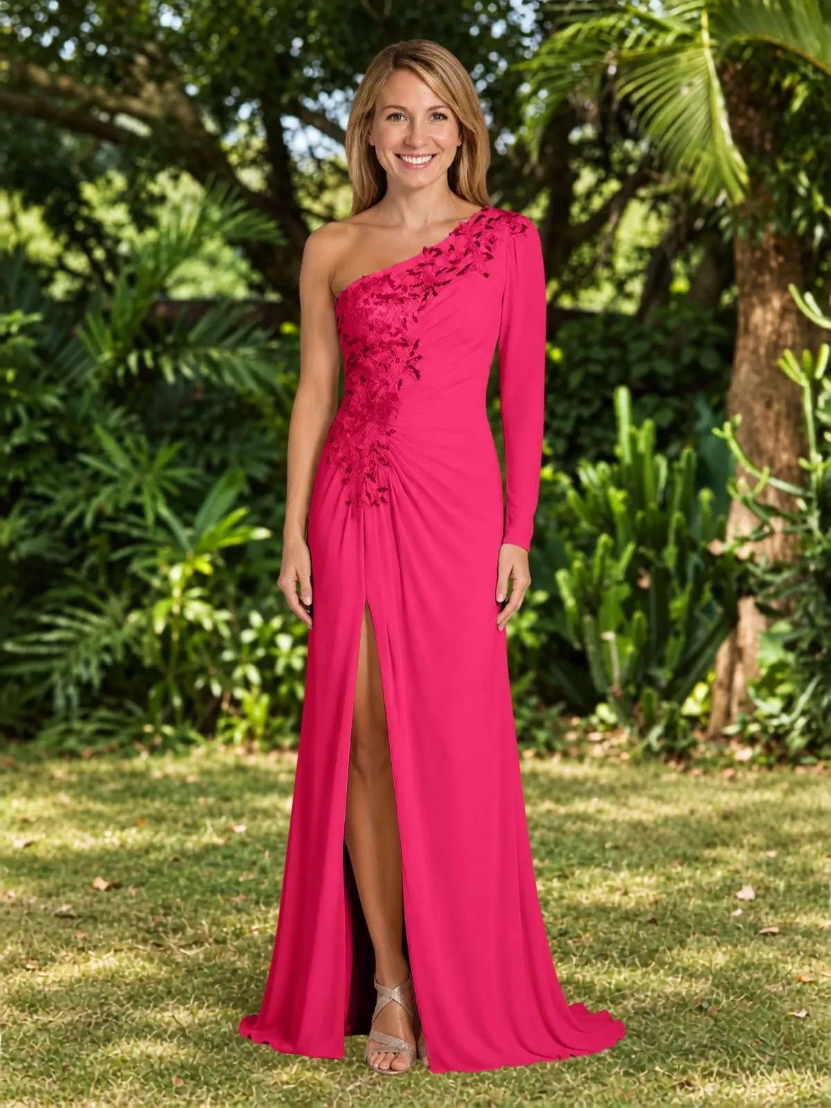 One-Shoulder Mother of the Bride Dress with Appliques