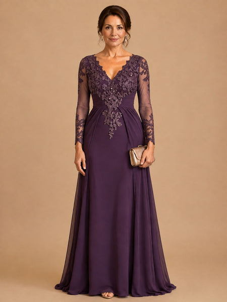 Empire Waist Mom Dress with Scalloped Lace Trim V‑neckline 