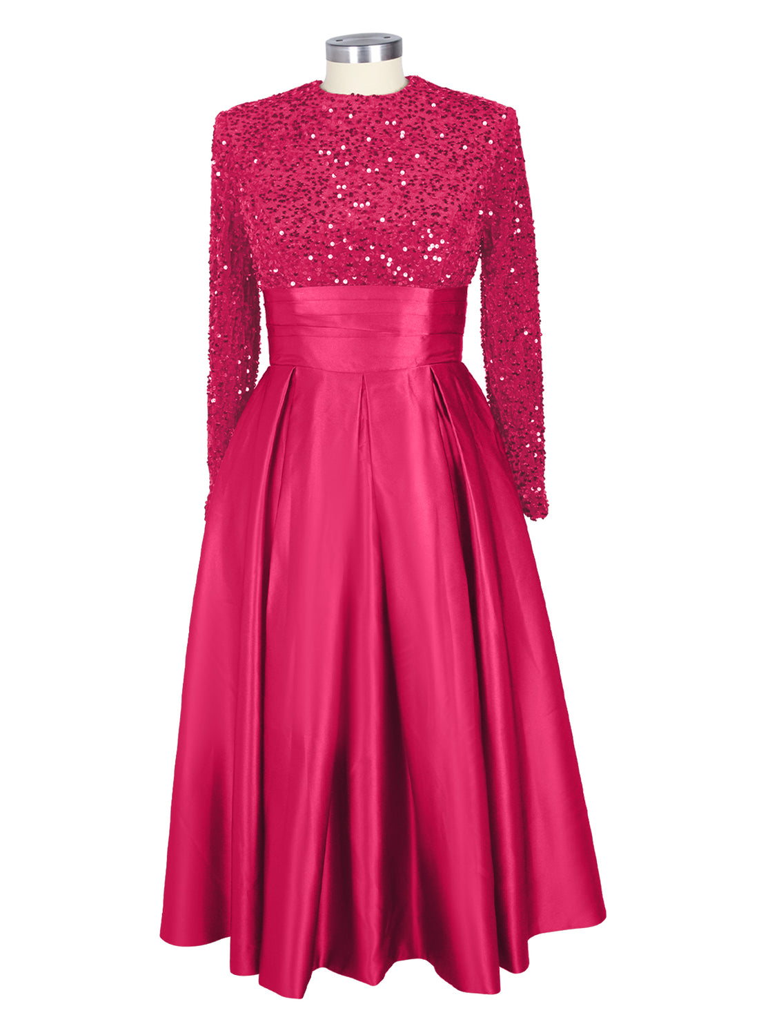 Sequined Boat Long Sleeves Dress 