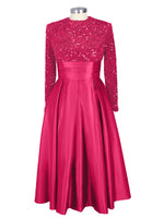 Sequined Boat Long Sleeves Dress 