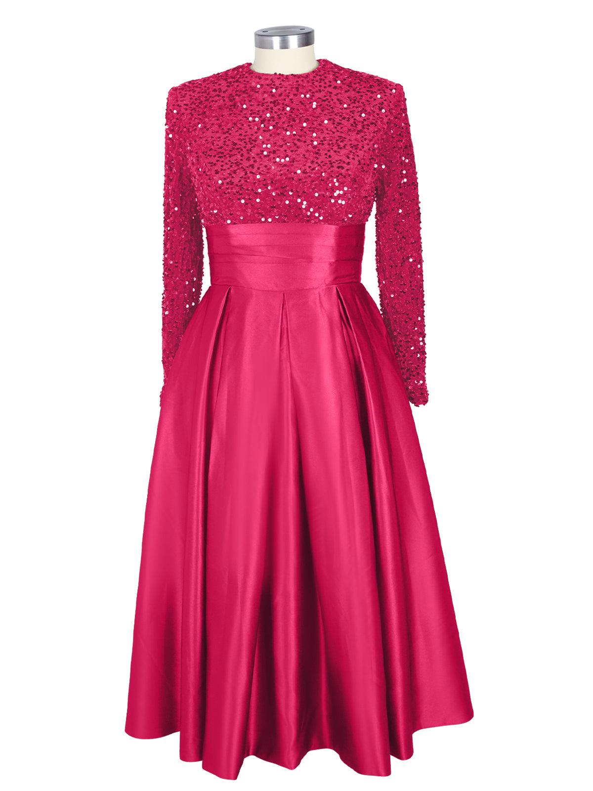 Sequined Boat Long Sleeves Dress 