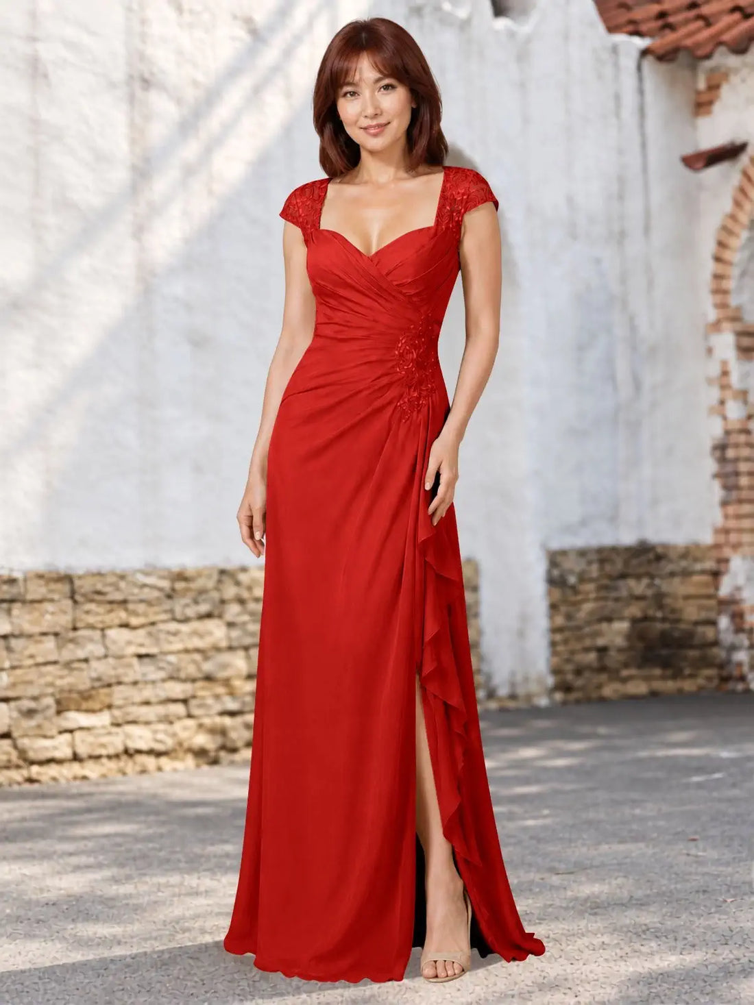 Chiffon Mother of the Bride Dress with Lace Appliques 