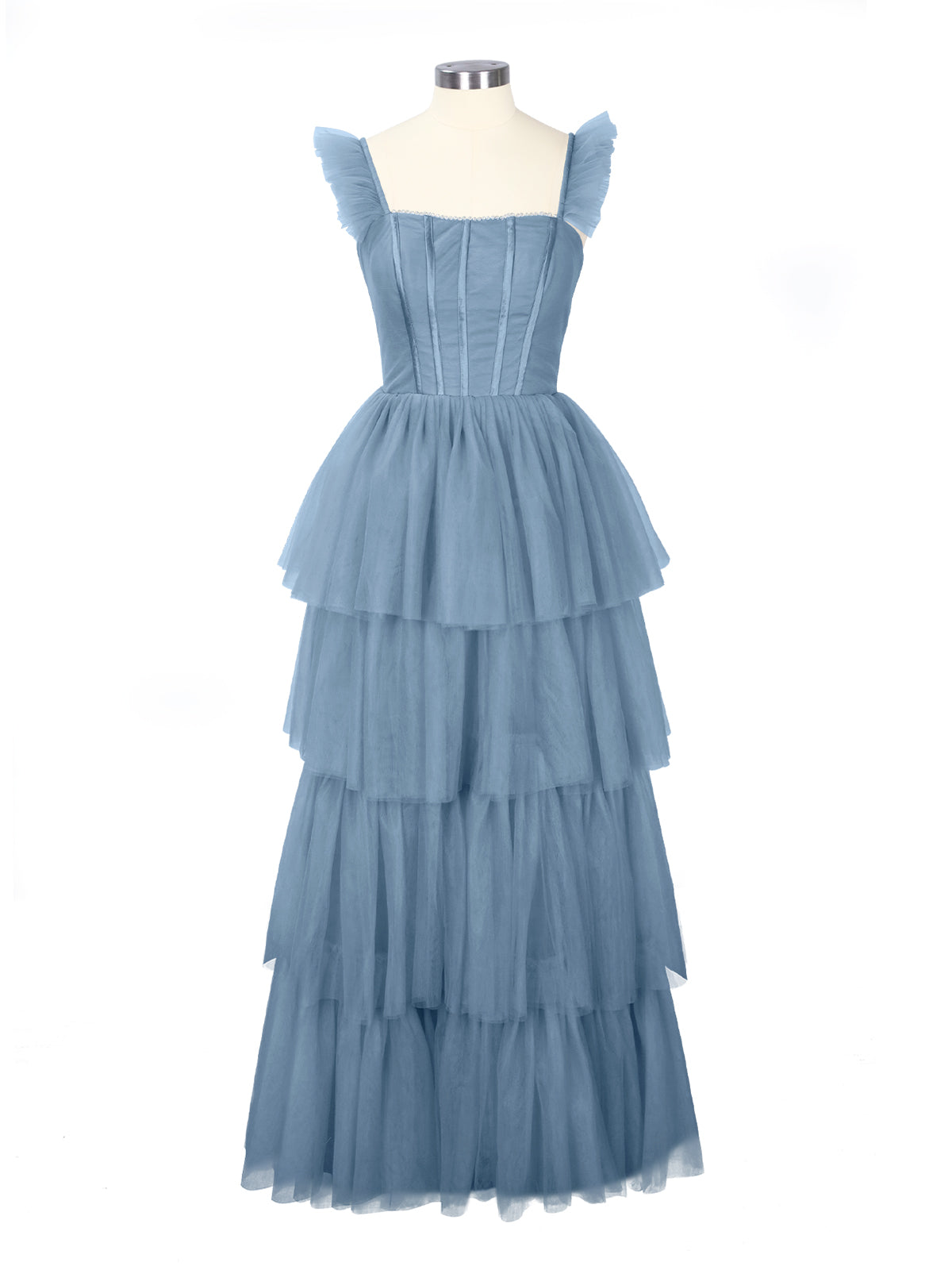 Ruffled Strap Tiered Tulle Bridesmaid Dress 
