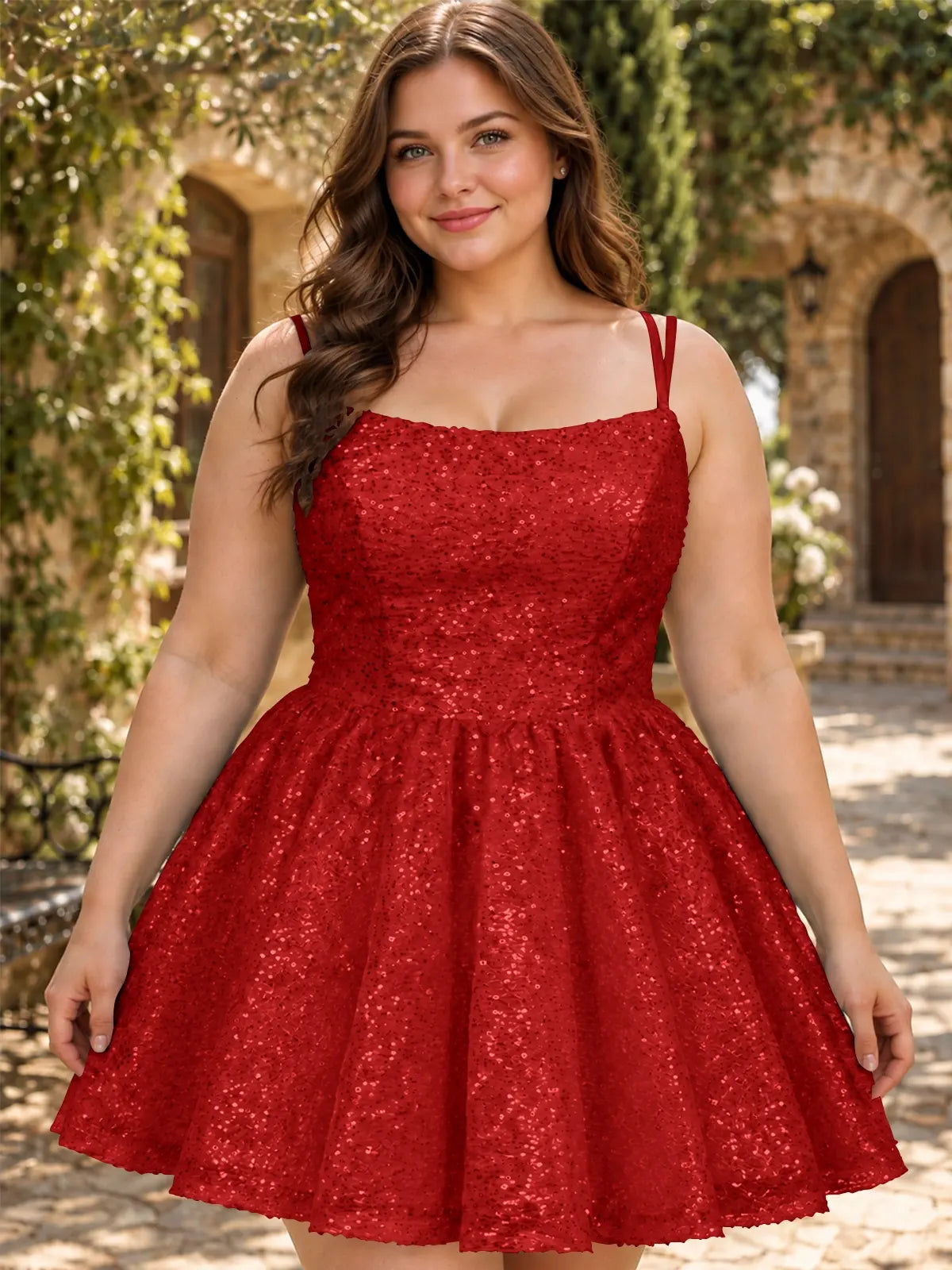 Sparkly Sequined A-line Mini Dress-Plus Size 