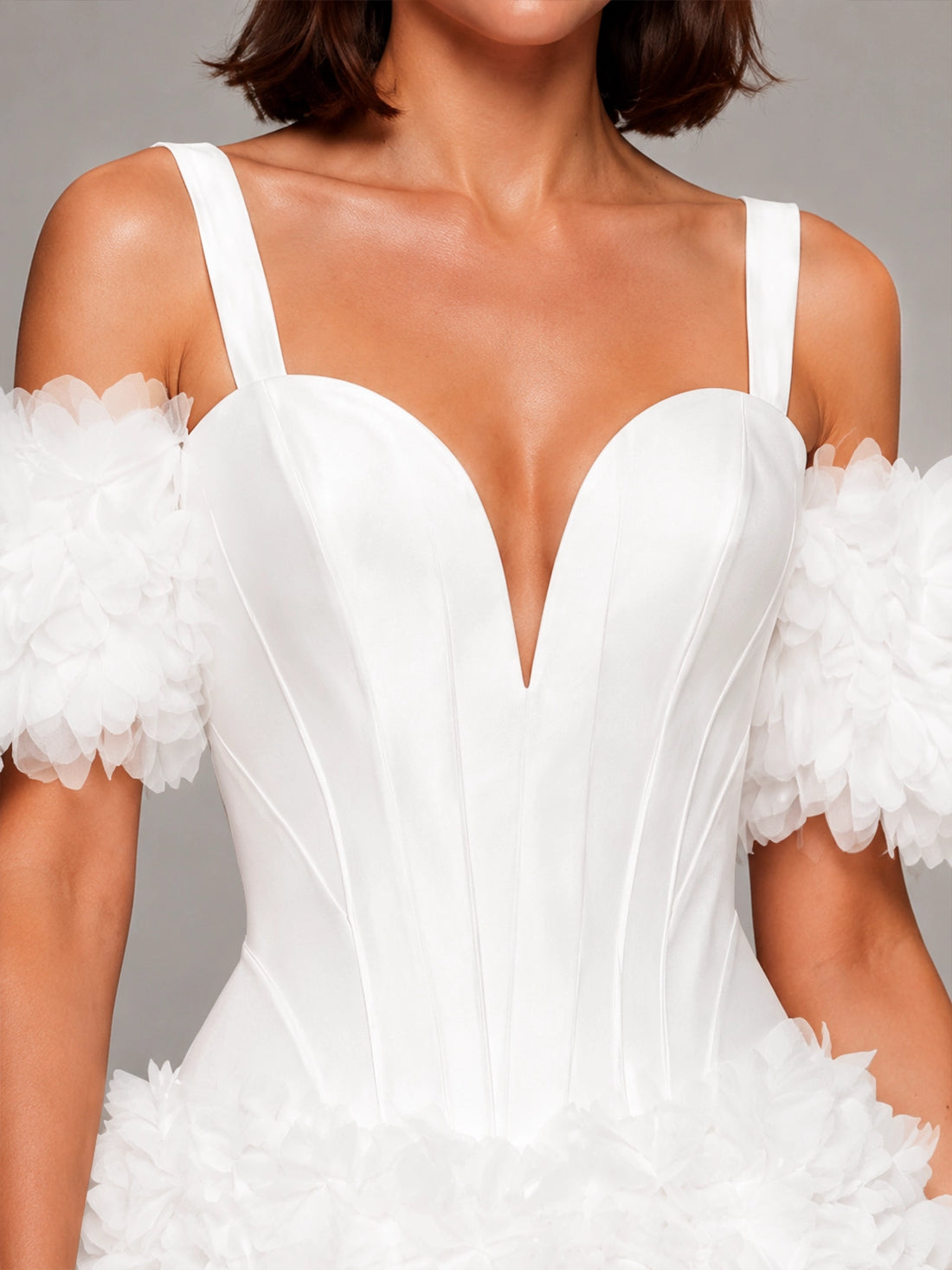 3D Floral Wedding Dress with Off-the-Shoulder Sleeves