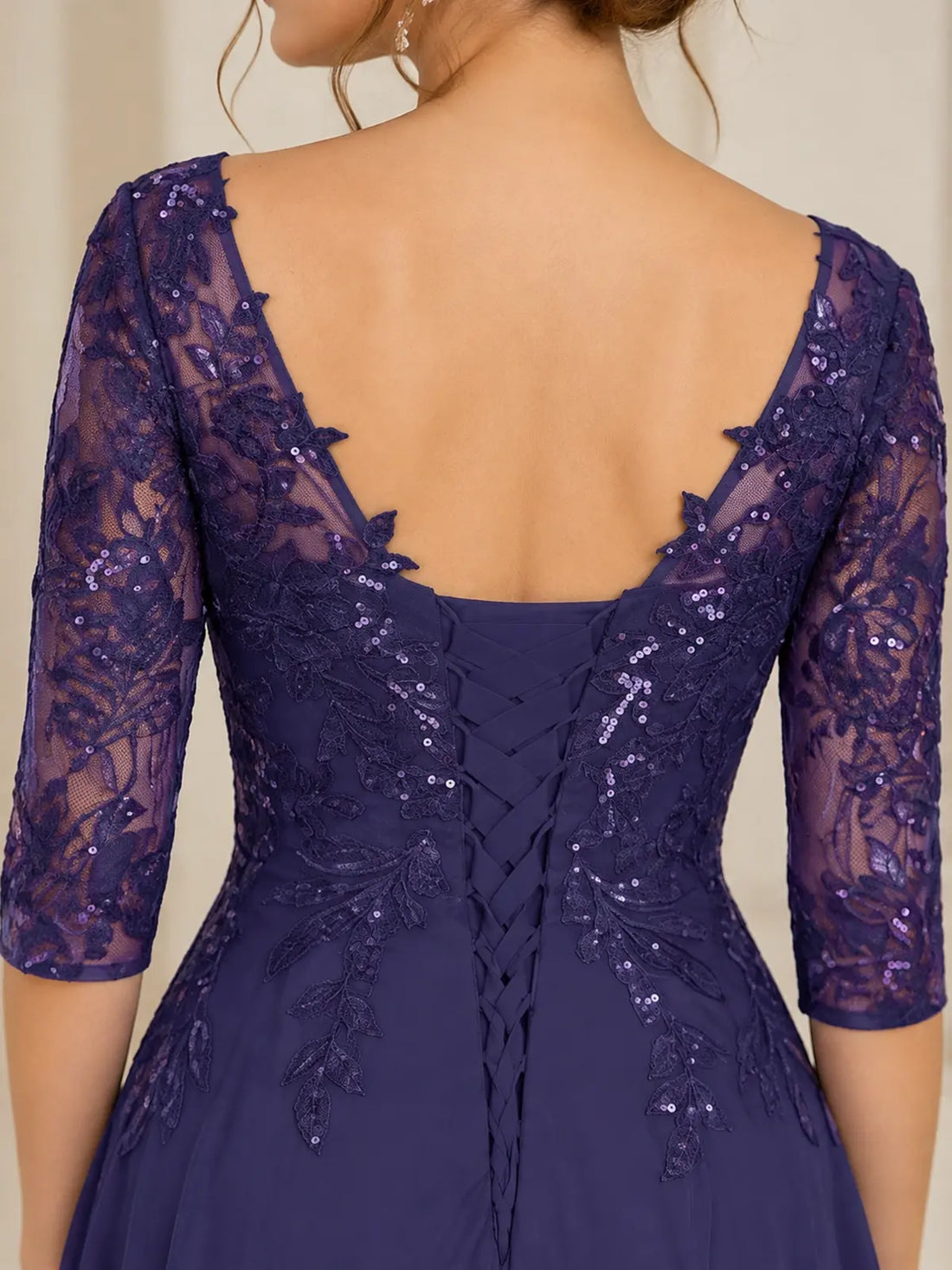 Applique V-Neck Chiffon Dress-Plus Size