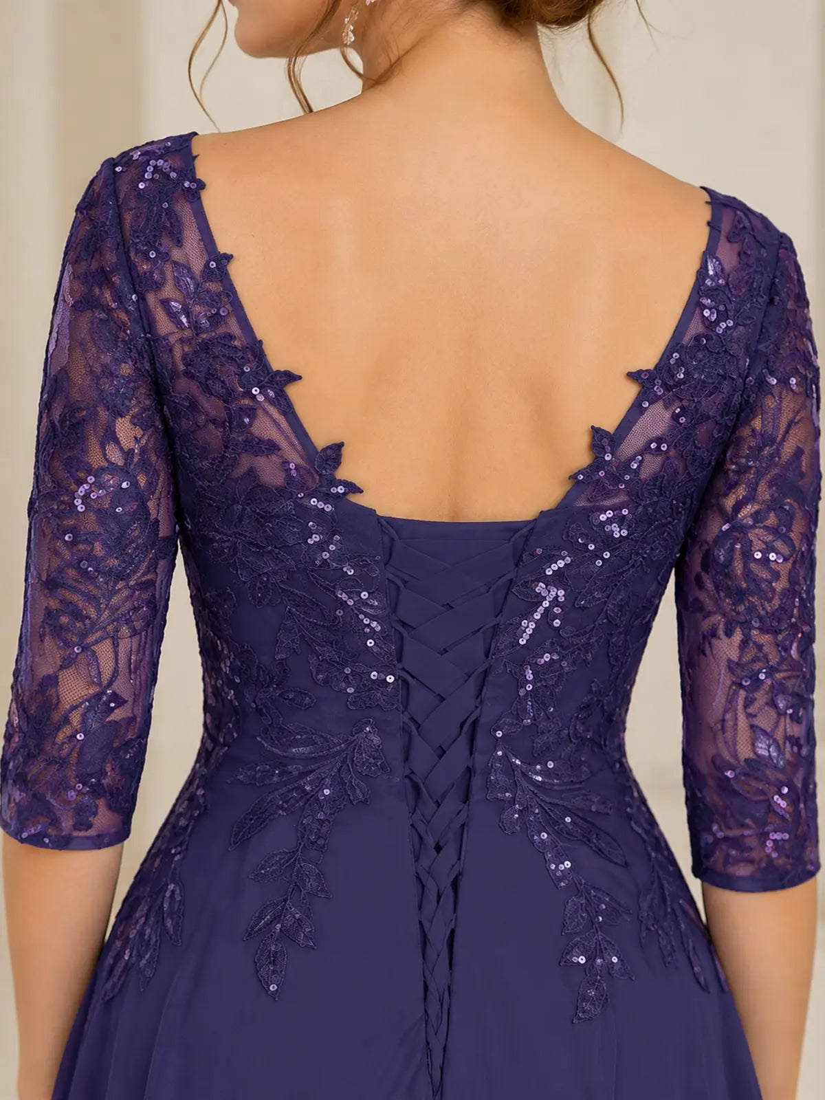 Applique V-Neck Chiffon Dress-Plus Size