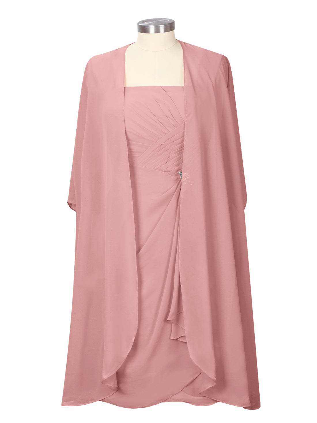 Ruched Chiffon Two-Piece Dress Set 