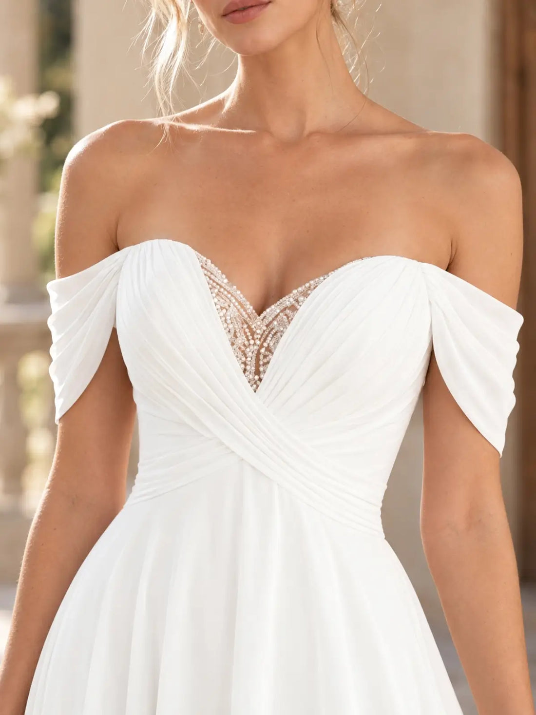 Off-the-Shoulder Beaded Wedding Dress