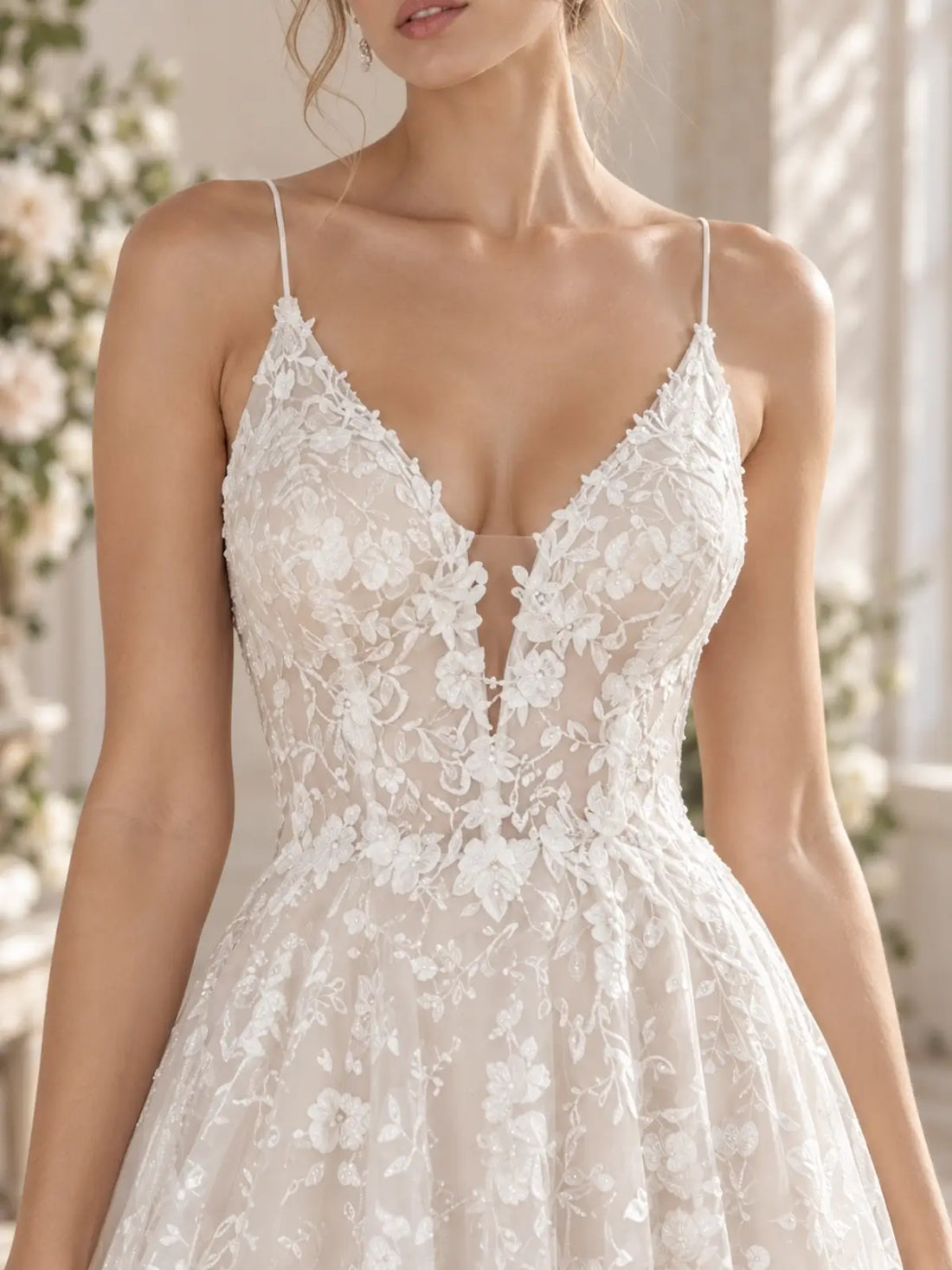 V-Neck Wedding Dress with Cutout Details