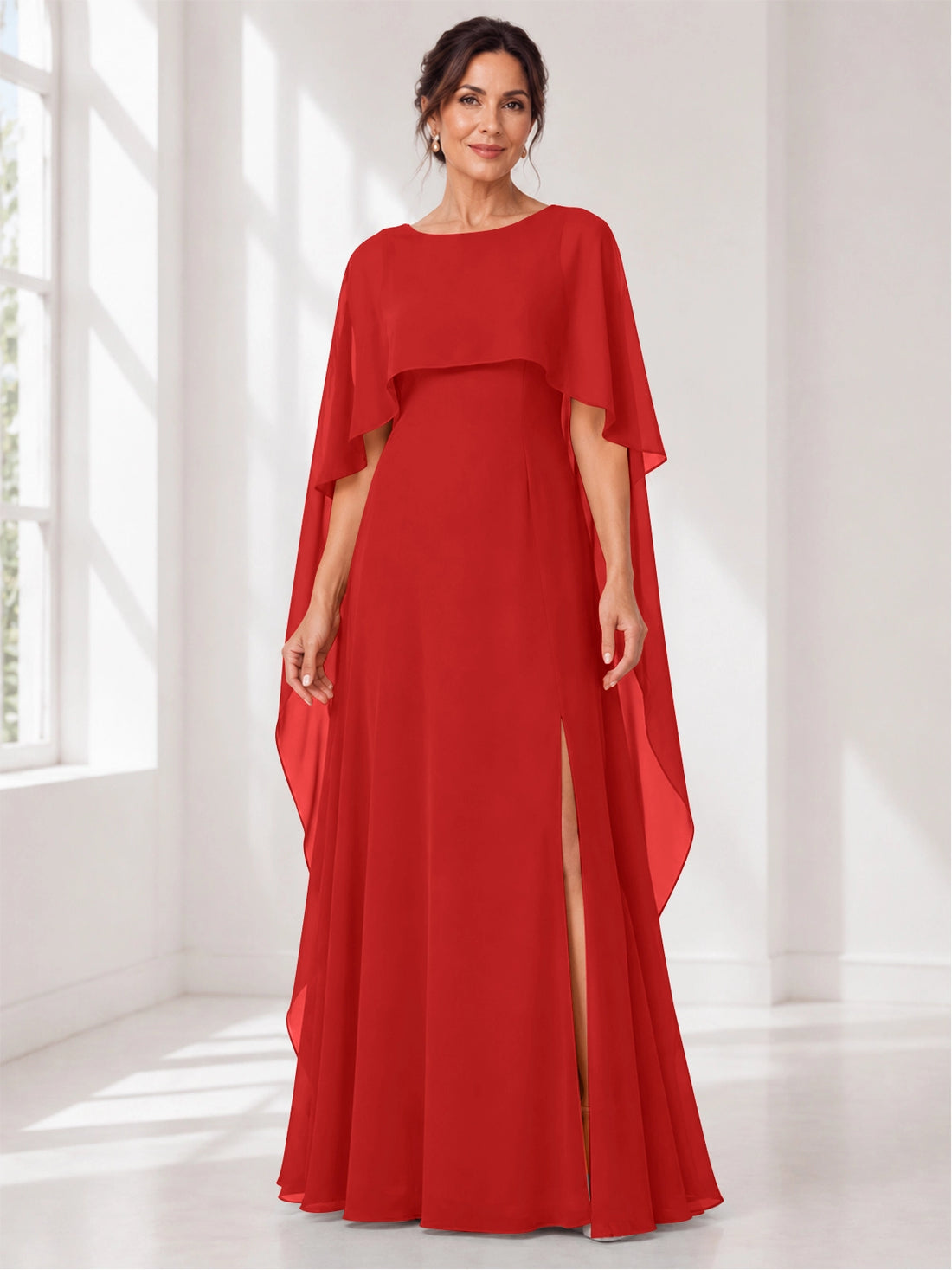 Chiffon Mother of the Bride Dress with Cape Overlay 