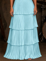 Silk-Like Prom Dress with Tiered Pleated Skirt
