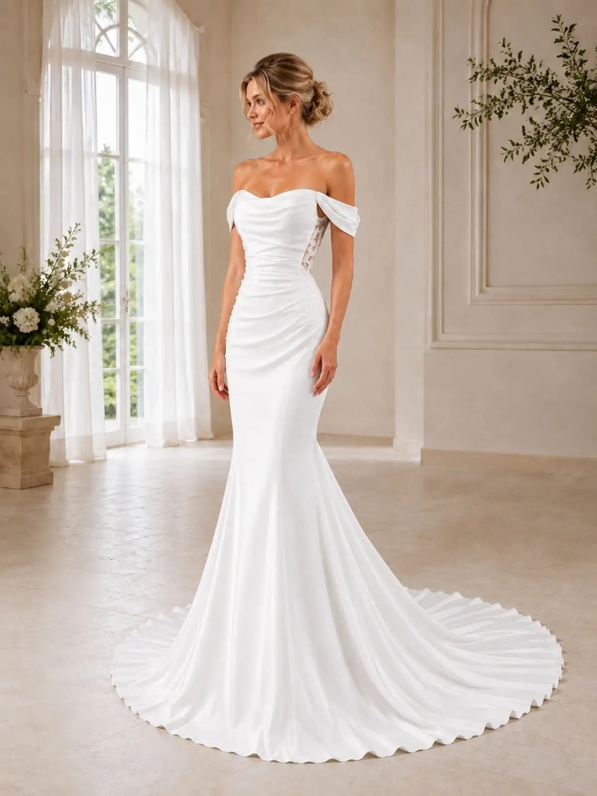 Off-the-Shoulder Wedding Dress with Appliques