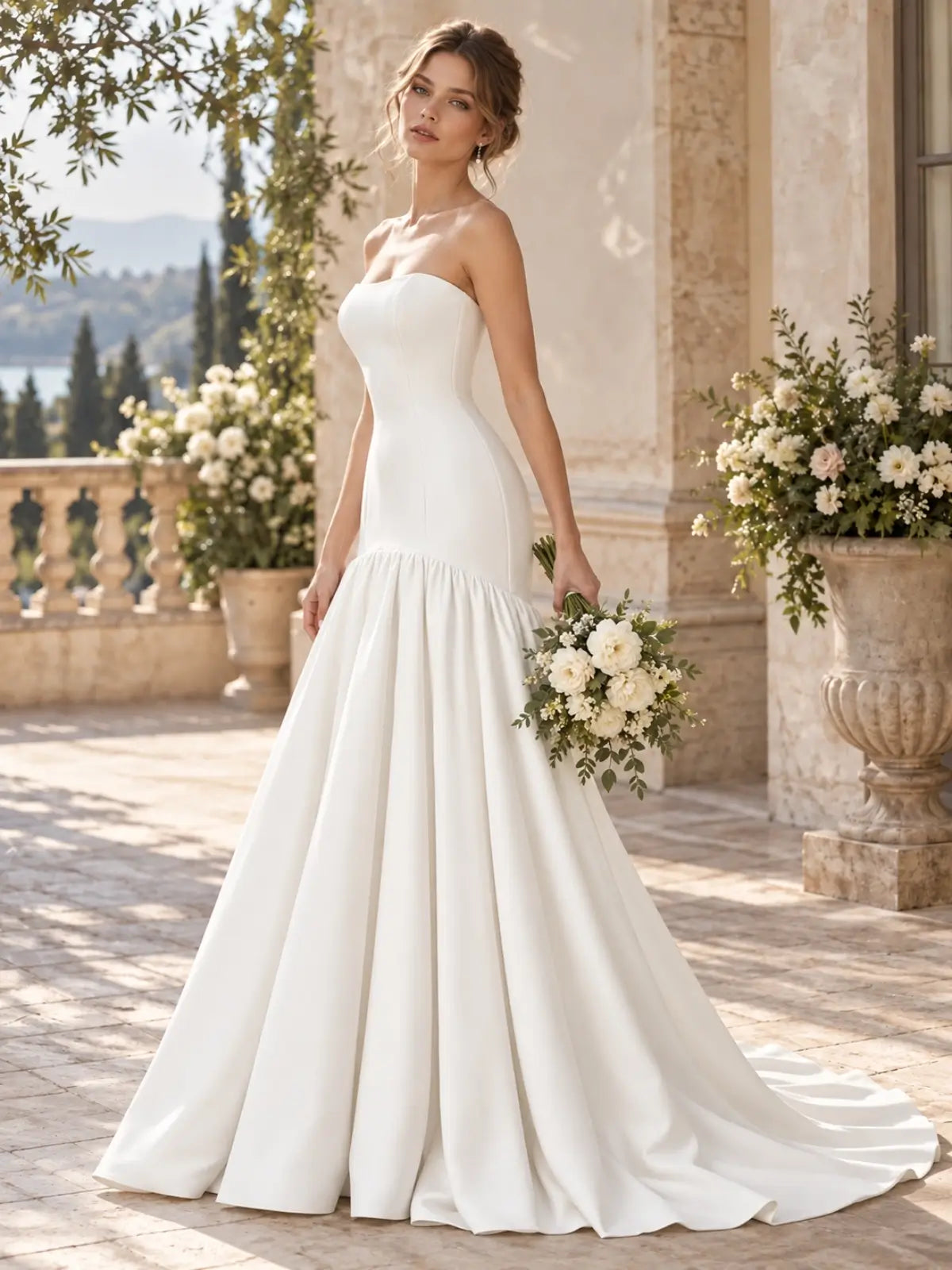 Sheath Wedding Dress with Sweep Train Detail