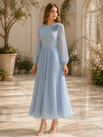 Pleated Bateau Neck Bridesmaid Dress