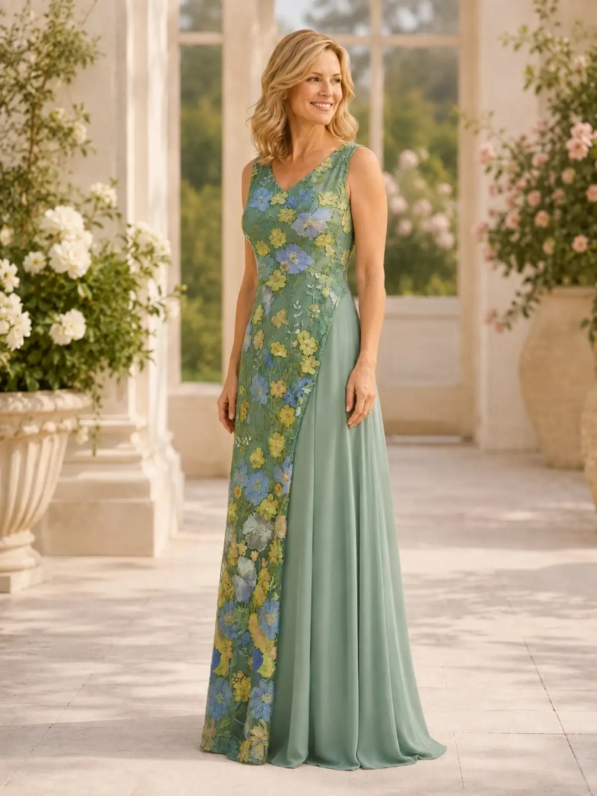 Lace Mother of the Bride Dress with Applique Details