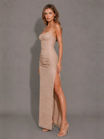 Velvet Sequin Prom Dress with High Slit