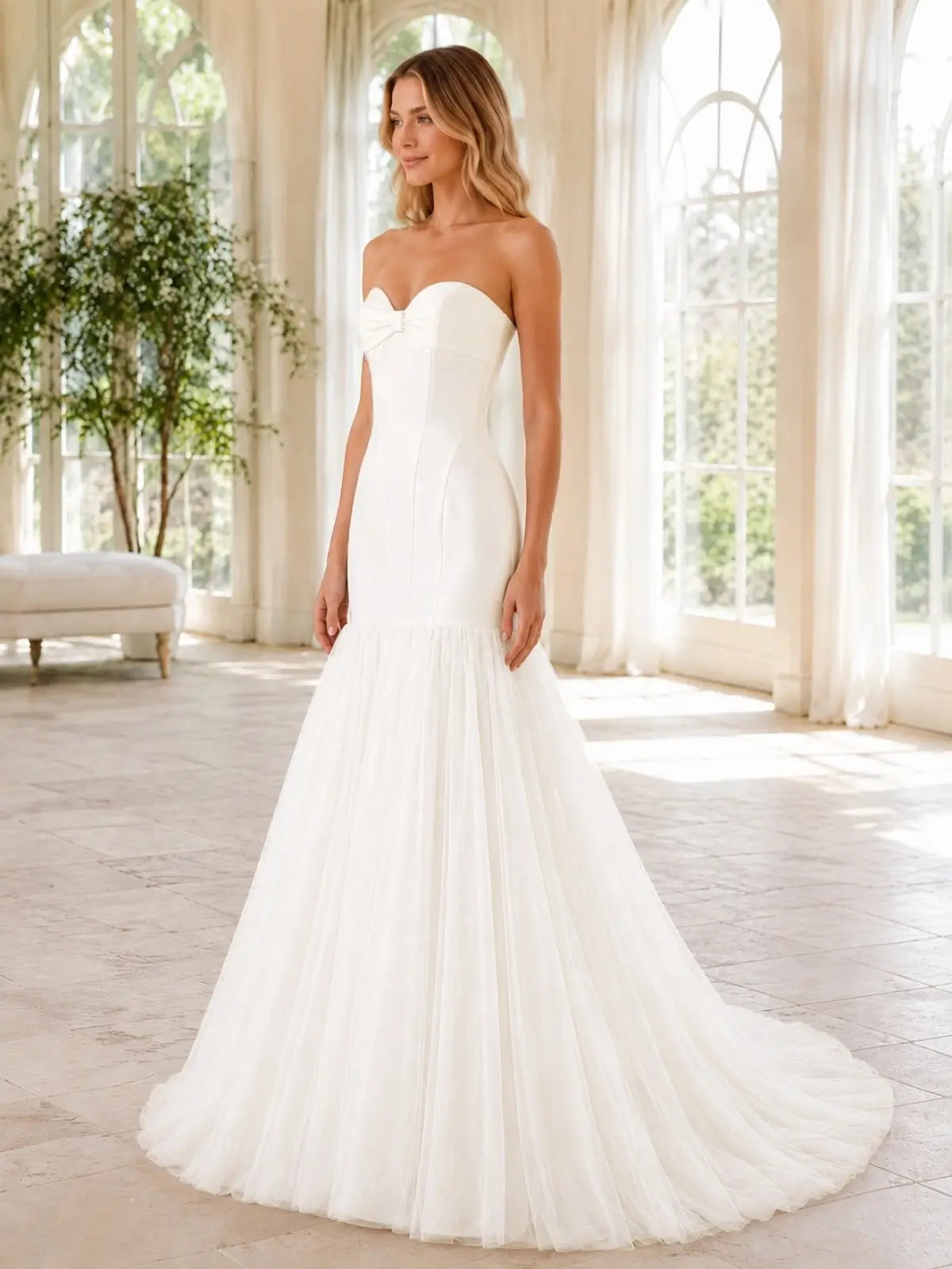 Sweetheart Wedding Dress with Center-Knot Ruched Bodice
