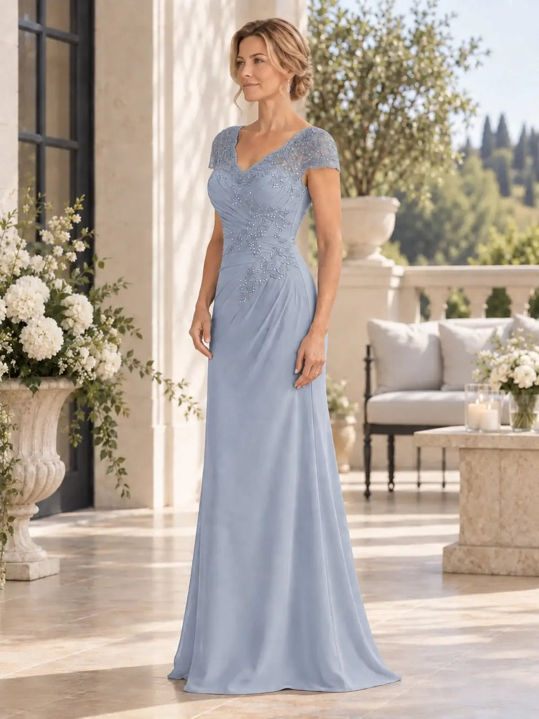 Sheath Mother of the Bride Dress with Cap Sleeves