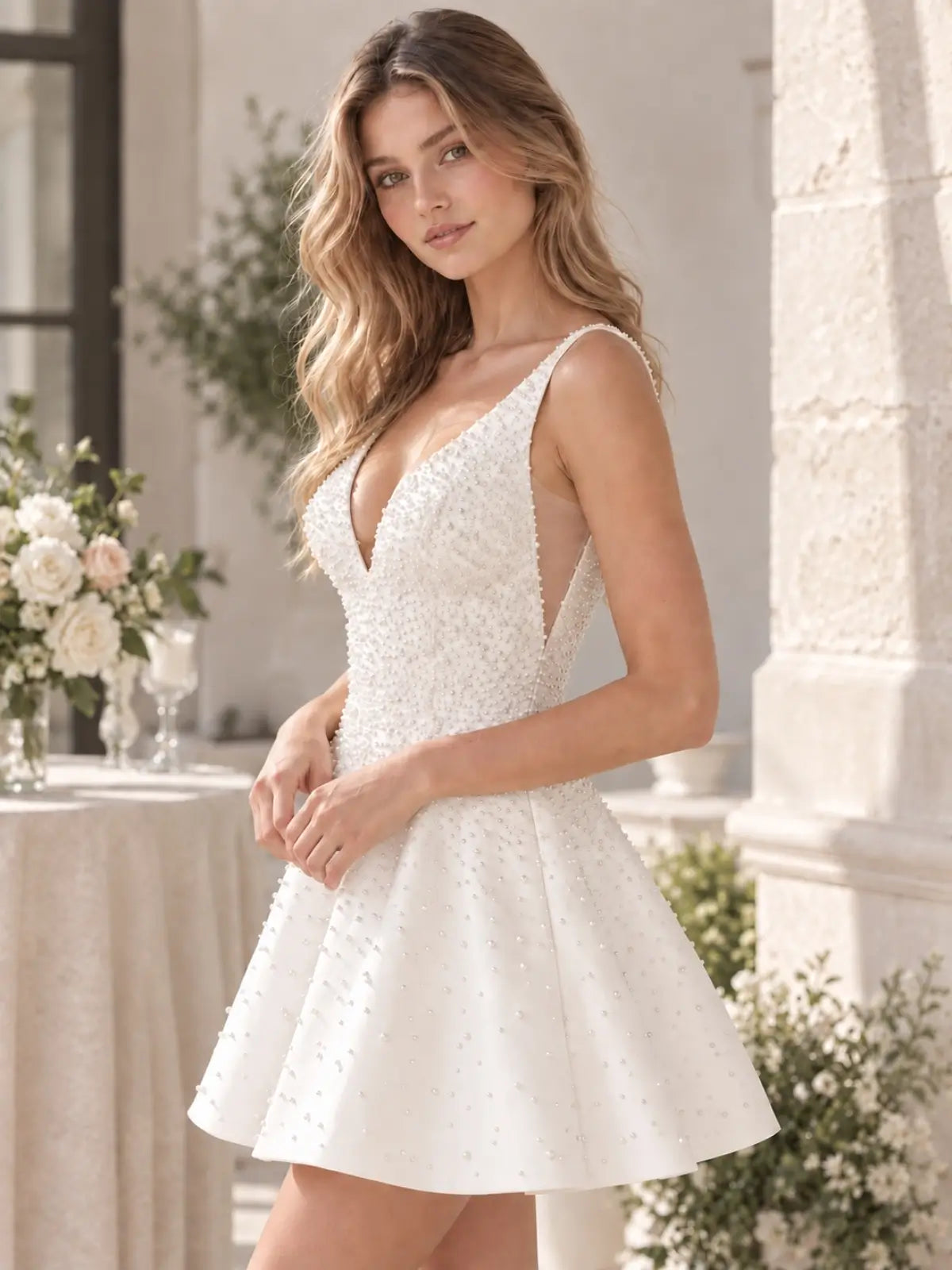 Pearl Embellished Homecoming Dress