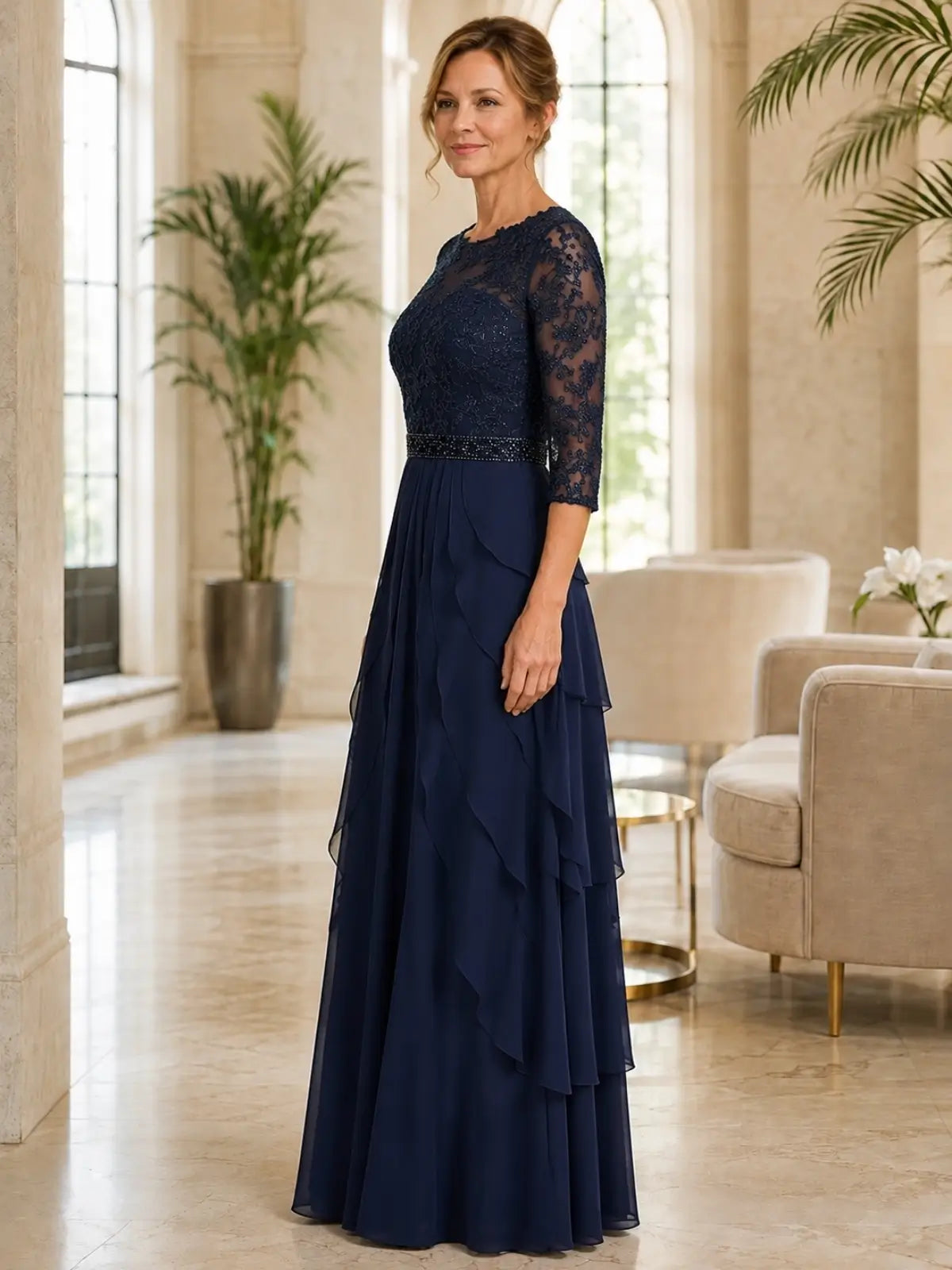 A-Line Long Lace Mother of the Bride Dress