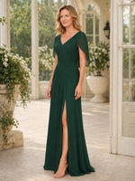 Chiffon Cape Sleeves Mother of the Bride Dress