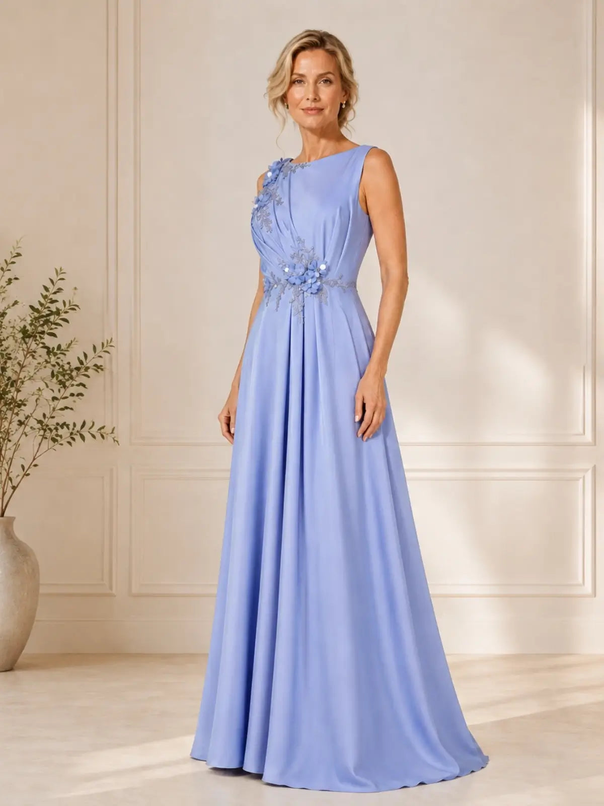 A Line Mother of the Bride Dress with 3D Flowers