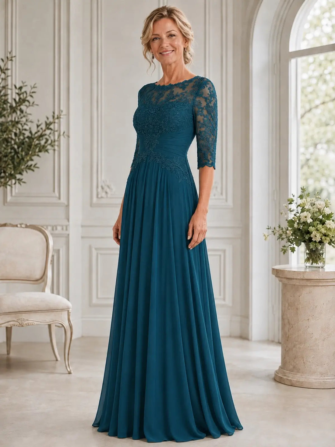 A-Line Mother of the Bride Dress with Pleated Details