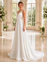 Satin Wedding Dress with Illusion Mesh Back