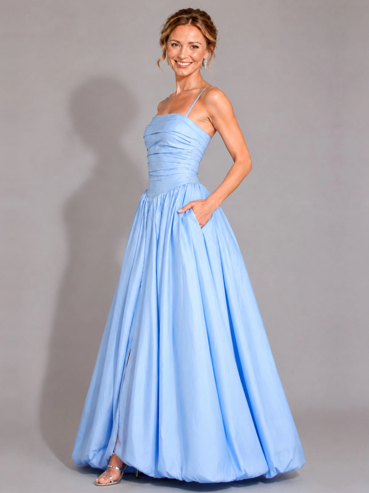 Iridescent Taffeta Prom Dress with High Slit
