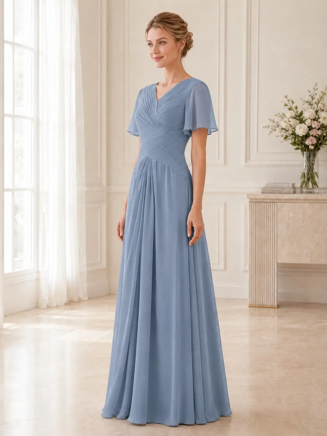Chiffon Wedding Dress with Flutter Sleeves