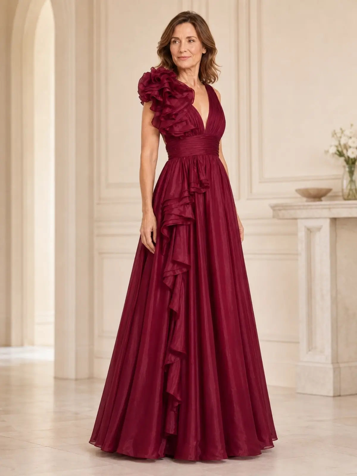 Chiffon Mother of the Bride Dress with Ruffle Detail