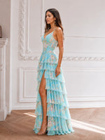 Chiffon Prom Dress with Floral Pattern