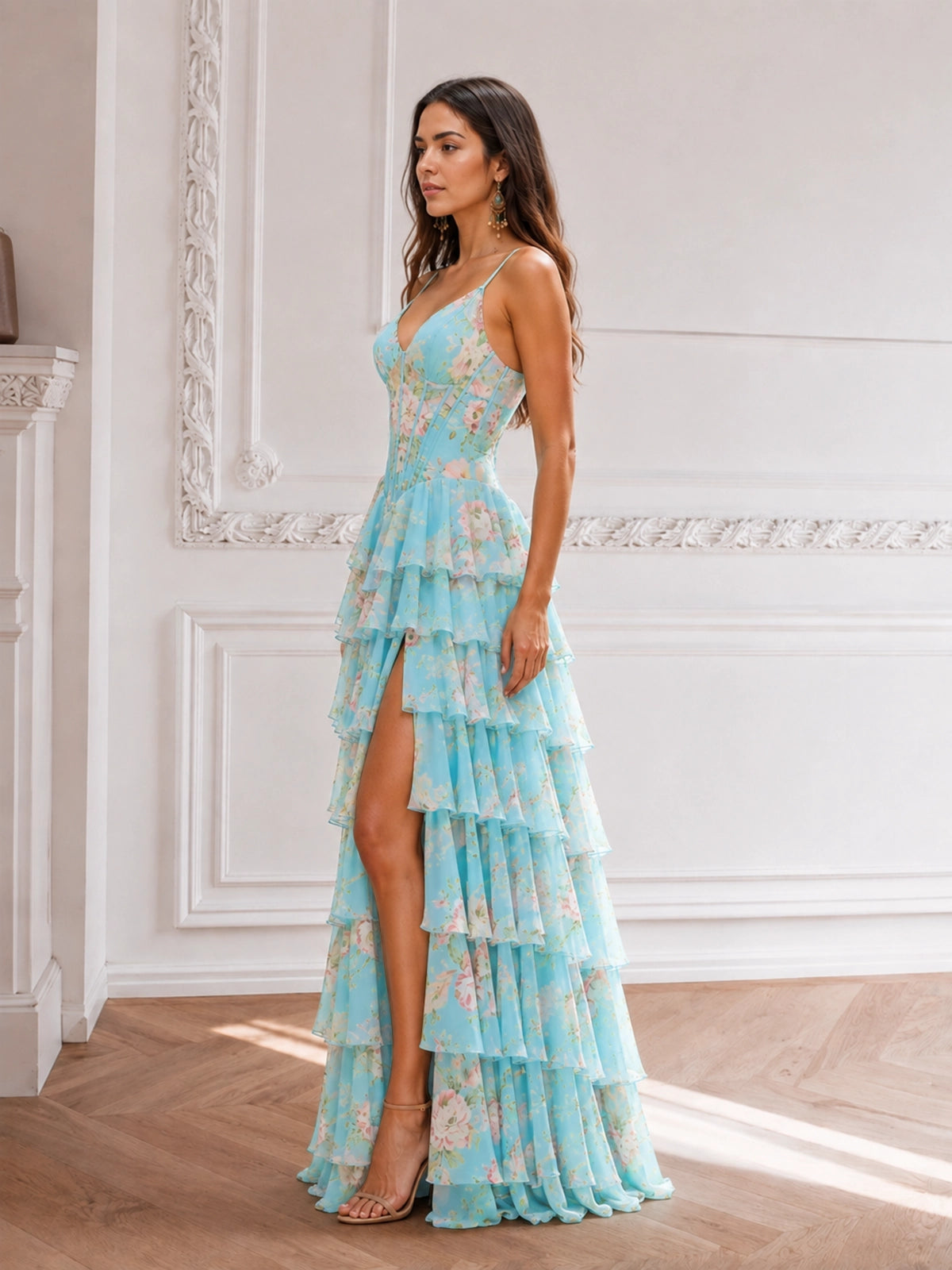 Chiffon Prom Dress with Floral Pattern