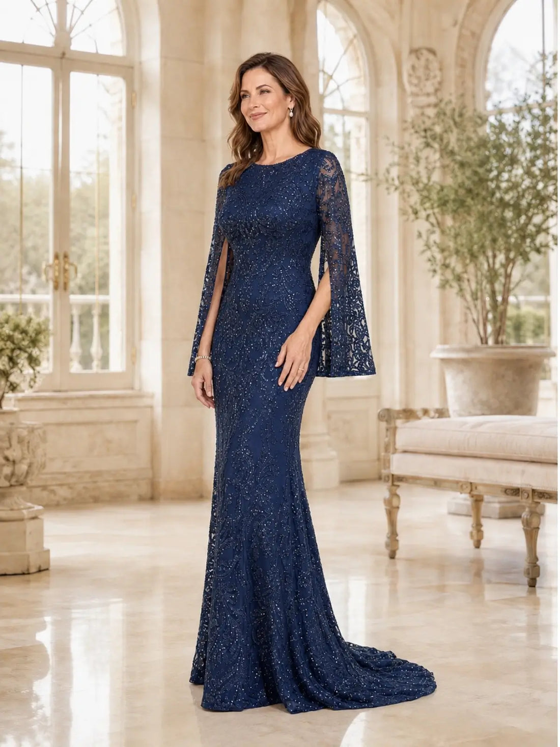 Sheath Mother of the Bride Dress with Split Bell Sleeves