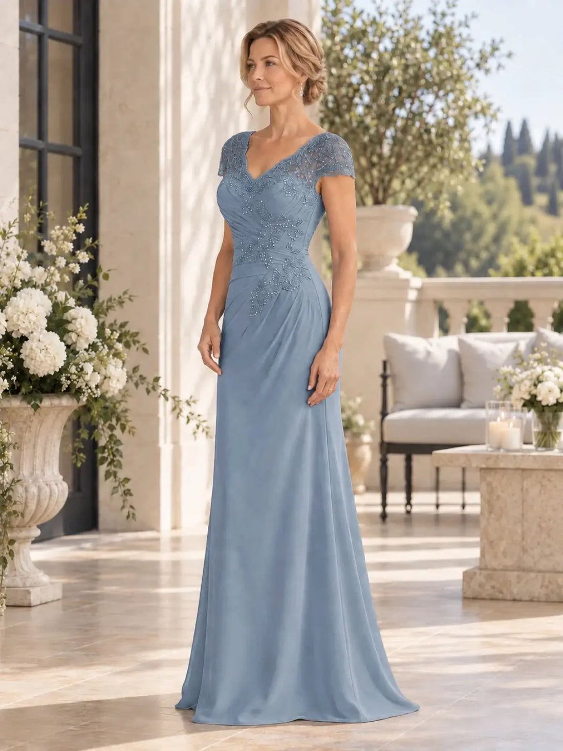 Sheath Mother of the Bride Dress with Cap Sleeves