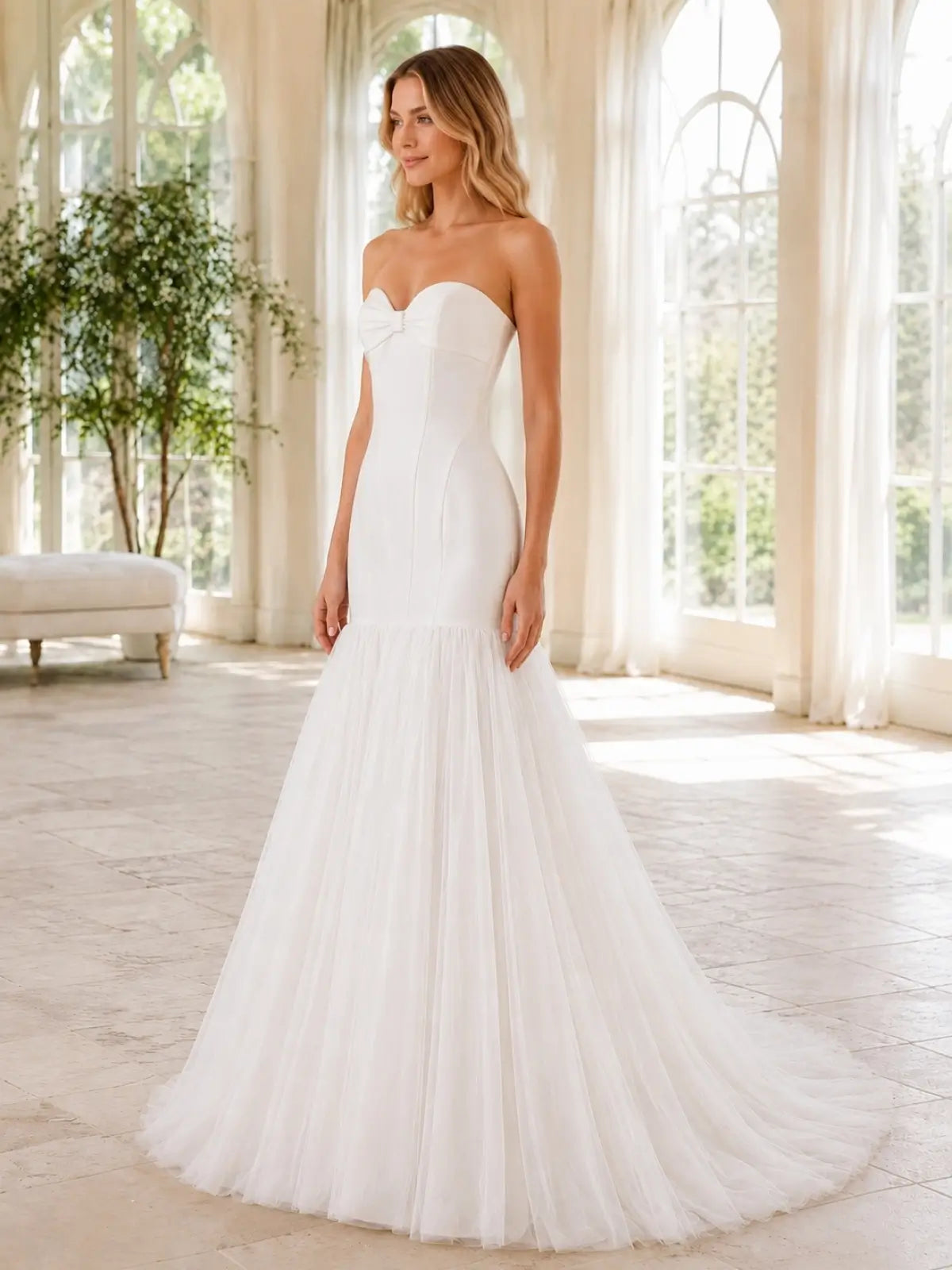 Sweetheart Wedding Dress with Center-Knot Ruched Bodice