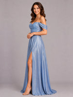 Shimmering Fabric Prom Dress with High Slit 