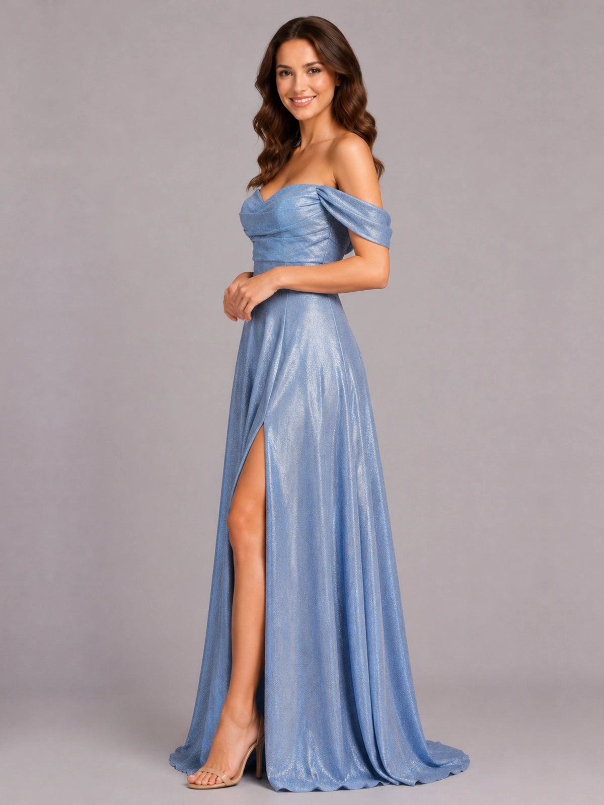 Shimmering Fabric Prom Dress with High Slit 