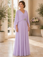 Surplice Neckline Mother of the Bride Dress in Chiffon Fabric