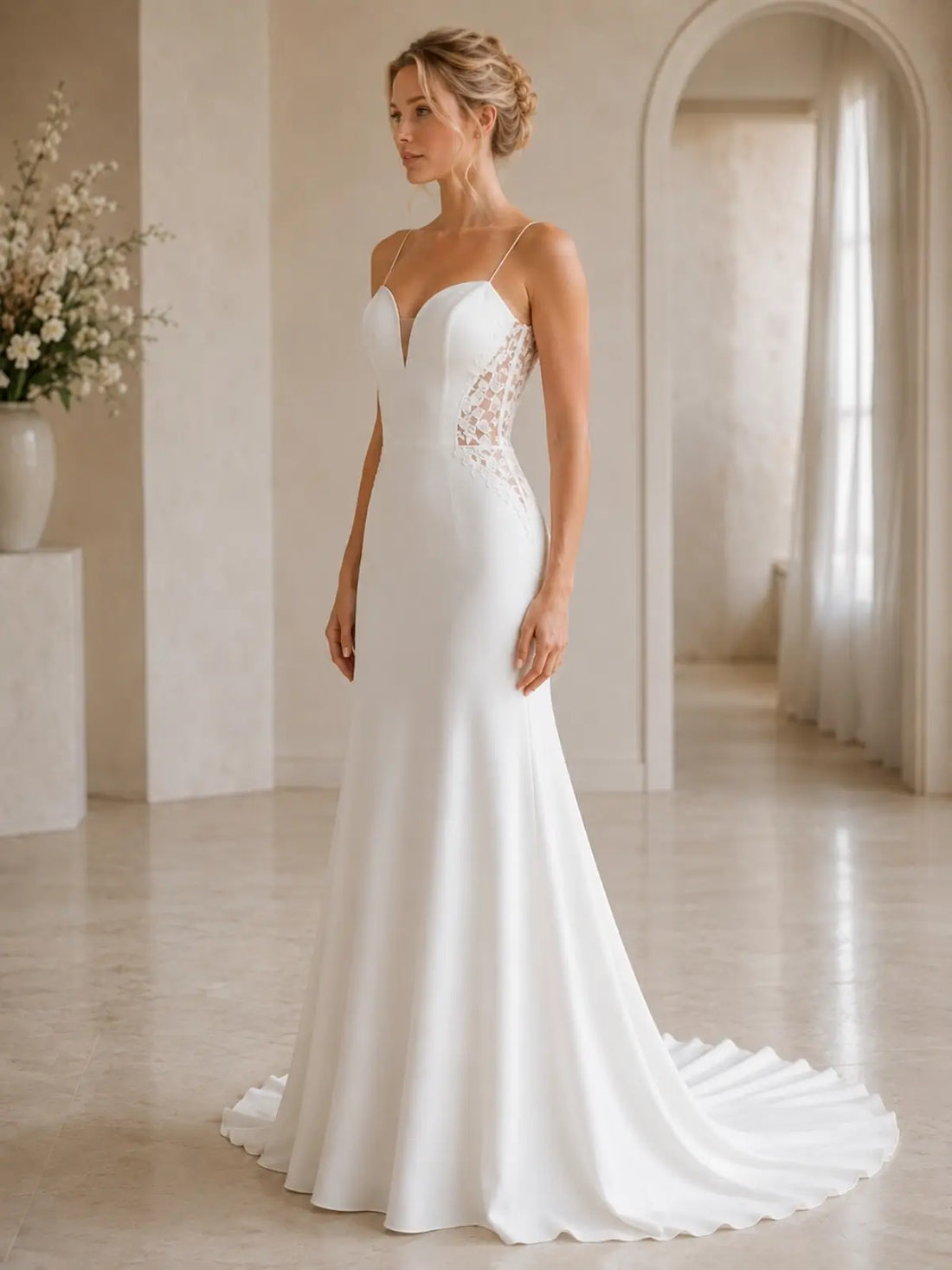 Chiffon Wedding Dress with Open-Back Design