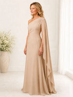 Sheath Mother of the Bride Dress with One-Shoulder Cape Sleeve